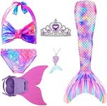 Rainbow Swimmable Mermaid Tail Bikini Sets with Monofin Swimware Girls Kids Cospaly Gift (7-8 Years, kKH02)