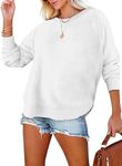 EVALESS Womens Sweatshirt Comfort Colors Crewneck Cotton Sweatshirts for Women Fall Fashion 2024 Casual Long Sleeve Tunic Tops Outfits Loose Side Split Irregular Curved Hem Workout Tops White Large