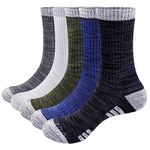 YUEDGE 5 Pairs Men's Cushion Crew Socks Outdoor Recreation Multi Performance Walking Socks, Light Grey/Medium Grey/Dark Grey/Dark Blue/Olive Green, XL (Men Shoe 9-11.5 UK Size)