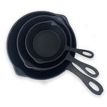 Bayou Classic 7403, 3-Piece Cast Iron Skillet Set, 6", 8", 10"