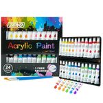 ZENO Acrylic Paint Set of 24 Colour Tubes | with 3 Paint Brushes | For Canvas Wood Ceramic Fabric | Non-Toxic | Vibrant Pigments | For Adults & Kids