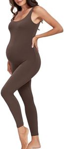 Lataly Women's Maternity Bodysuit Pregnancy Jumpsuit Romper Shapewear Tank Top Leggings, Chocolate-brown, Medium