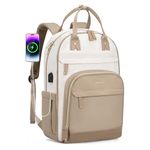 LOVEVOOK Backpack Womens, Waterproof 15.6 inch Laptop Rucksack Bag for Women with Anti-theft Zipper & USB Port, Large Ladies Backpacks Cabin Back Pack Womans for Travel Work School College,Beige