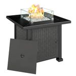 Outsunny 32" Outdoor Propane Gas Fire Pit Table, 50,000 BTU Auto-Ignition Square Wicker-Effect Gas Firepit Table with Glass Wind Guard, Lid, Glass Rocks, CSA Certified, Black