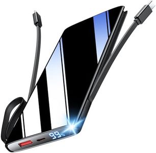 Swetfela Power Bank Ricarica Rapida 30W 10000mAh Powerbank con Cavi Integrati USB C In output Caricatore Portatile Mini Display LED Caricabatterie Portatile Battery Bank per iPhone Samsung Nero