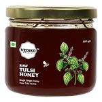 Vediko Origins Farm Fresh Raw Tulsi Honey (350 GM) | 100% Pure and Natural Unprocessed Single Origin Basil Honey from Tulsi Farms | Respiratory Booster | Chemical Free, No Sugar, No Adulteration