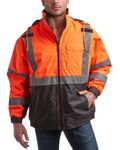 Bass Creek Outfitters Men's Safety Jacket - ANSI Class 3 Hi-Vis Waterproof Heavy Duty Workwear with Packable Hood (M-XXL), Orange, Large