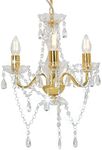 vidaXL Chandelier with Beads Elegant Charm Contemporary Style Pendant Bedroom Hanging Lamp Living Room Chandelier with Beads Golden Round 3xE14