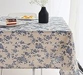 Wracra Contton Linen Vintage Rectangle Tablecloth Pastoral Floral Rustic Table Cloth Washable Table Cover for Indoor&Outdoor,Farmhouse Decor,Picnic,Tabletop Decoration(Blue Floral, 55"×87")