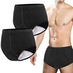 Incontinence Underwear for Men 2 Pack Washable Urinary Briefs with Front Absorbent Area Mens Incontinence Brief Leakproof Urinary Incontinence Brief Reusable Urinary Incontinence Underwear(Black, L)