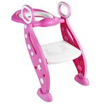 Rainberg Kids Potty Training Seat Adjustable Height Step Ladder for Boys and Girls, Bathroom Aid Toddler Training Seat, Portable Design (Pink & White)