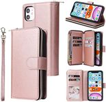 YocoverTech for iPhone 11 Case, for iPhone 11 Wallet Case[9 Card Slots+1 Cash Slot] PU Leather Stand Flip Zipper Wallet for iPhone 11[6.1 inch]-Rose Gold