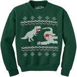 Crazy Dog T-Shirts Dinosaur Snack Funny T-Rex Dinos Ugly Christmas Unisex Crew Neck Sweatshirt (Forest Green) - XL