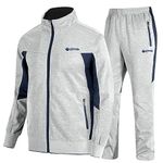 TBMPOY Men's 2 Piece Jacket & Pants Woven Warm Jogging Gym Activewear(Grey,US M)