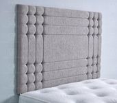 New Chicago Cubed Buttoned Handmade Headboard Divan Bed Bedroom Decor Hotel Furniture Chenille Fabric (Light Grey, 5ft Kingsize)