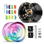 MAGICYOYO Dual Purpose Yoyos - N11 Professional Unresponsive Yoyo and K2 Responsive Yoyo, Black Golden Alloy YoYo & Blue Pink Yellow Plastic Yoyo with 2 Bags,12 Yoyo Strings, Responsive Bearings Kit