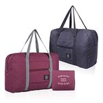 (2 Pack) Foldable Travel Duffel Bag, Waterproof Airlines Carry On Luggage Bag, Lightweight Travel Luggage Bag for Sports, Gym, Vacation (Wine Red, Dark Blue)