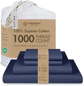 Threadmill Luxury Full Size Sheets for Full Size Mattress, 1000 Thread Count Supima Cotton Sheets for Full Size Mattress, 5-Star Hotel Quality 4 Piece Bed Sheets with Extra Deep Pocket, Folkstone Blue