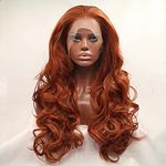 Xiweiya Wigs Brown Red Wigs 350# Synthetic Ginger Lace Front Wigs For Women Hair Heat Resistant Fiber Long Hair Wigs Cosplay Part