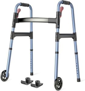 HOMLAND Folding Walkers for Seniors with Wheels, Lightweight Rolling Walker, Height Adjustable Standard Walker with Aluminum Frame, Blue