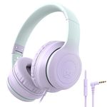 rockpapa L22 On-Ear Headphones with Microphone, Folding Stereo Bass Headphones with 4.9Ft No-Tangle Cord, Portable Wired Headphones for Kids Teens Travel School Smartphone Tablet (Purple)