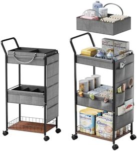 BBLIKE 3-Tier Diaper Caddy Organizer - Rolling Utility Baby Cart with Basket and Side Pockets for Nursery and Baby Essentials, Multi-Function Cart for Bedroom and Bathroom