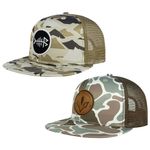 BASSDASH 2 Pack Flat Brim Trucker Cap Adjustable Snapback Hat Mesh Back for Men Women Fishing Hunting, Pack of 2, Mountain Camo & Color Block Camo, One Size