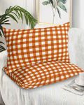 DecorLovee Burnt Orange Checkered King Pillow Cases Set of 2 - Microfiber Bed Throw Pillow Covers, Farmhouse Buffalo Plaid Decorative Lumbar Pillow Cover with Envelope Closure for Sofa/Travel 20"x36"