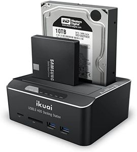 ikuai SATA to USB 3.0 Dual Bay Hard Drive Dock for 2.5"/3.5" SATA HDD SSD with Micro SD Card Reader 2 USB 3.0 Port, Offline Clone Function External Hard Drive Docking Station, 2X20TB and UASP Support