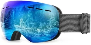 QALLY Anti Fog Ski Goggles for Men Women Snow Goggles with UV Protection Snowboard Goggles, Black Frame Ice Blue Lens