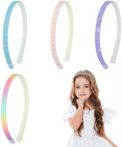 Gjinxi 4Pcs Glitter Headbands for Girls, Sparkly Bling Wide Head Bands with Teeth, Thick Cute Kids Hair Bands, Non Slip Chunky Hairbands, Little Girls Colorful Hair Accessories