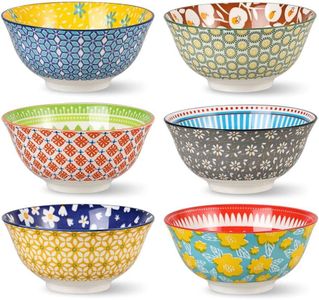 Porcelain Soup Cereal Bowls Set - Ceramic Bowls for Kitchen 23 oz - 6 Colorful Patterned Cute Bowl Sets - 6 Inch Deep Bowls for Oatmeal | Oat | Noodle | Breakfast - Dishwasher and Microwave Safe