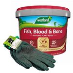 Fish, Blood & Bone Plant Food with Garden Gloves - 8kg All Purpose Natural Fish Blood & Bone Fertiliser with 2 Pairs of Gloves for Gardening. Growmore Fertilizer Plant Feed Granules