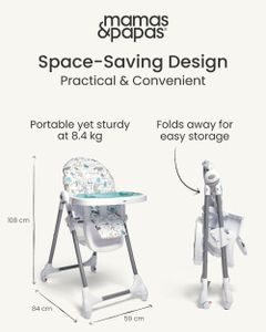 Mamas & Papas Snax Adjustable Highchair – Reclining, Foldable, Removable Tray