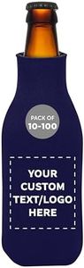 Custom Zipper Beer Bottle Insulators Set of 10,50 or 100, Personalized Bulk Pack - Keeps Your Drink Cooler, Great for Beer, Soda, Other Beverages - Navy Blue