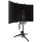 Pyle Sound Isolation Recording Booth Shield - 2" Thick Foldable Studio Microphone Dampening Filter Foam Cube, Audio Acoustic Noise Isolator Platform Pads w/ Wedgie Padding, Tripod Base Stand - PSMRS08