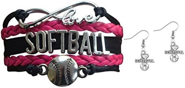 Infinity Collection Softball Charm Bracelet (Love Softball Set) Bracelets and Earrings for Girls, Adjustable Bracelet with Softball Charm. Braided Bracelets for Players - by SPORTYBELLA