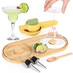 Margarita Salt Rimmer Set, Bamboo Margarita Sugar Rimmer for Cocktails, with Stainless Steel Bowl, Citrus Squeezer, Salt Spoon, Pour Spout, Wide Glasses up to 4.9 Inches