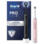 Oral-B Pro 3 2x Electric Toothbrushes For Adults, Gifts For Women / Men, 2 Handles & 2 Cross Action Toothbrush Heads, 3 Modes, Teeth Whitening, 2 Pin Plug, 3900, Black & Pink