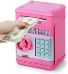 Zancia Piggy Bank ATM for Kids Money Safe Savings with Password Box Toy Coin Rupee Note Machine Electronic Lock Mini Electric Secret Store Password (Pink)