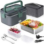 AUTOPkio Electric Lunch Box 1.8L 80W, 12V/24V/220V Upgraded Large Heated Lunchbox Heating Food Warmer with Carry Bag Fork Spoon for Car Truck Office