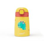 rabitat Milo Stainless Steel Water Bottle 350ml | 2 Year Brand Warranty | BPA Free | Leakproof Steel Sipper Bottle for Kids | Flip Lock Lid with Straw | Easy Carry Handle | Dino Dash