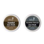 Rustic Art Organic Face Wash Concentrates for Deep Cleansing & De Tanning with Sandal & Geranium Charcoal - 50 gms Each