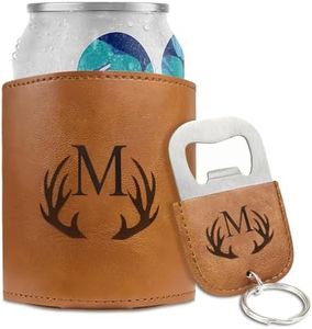 COSHAYSOO Beverage Can Cooler Sleeve Bottle Opener Keychain Set Personalized Initial Groomsmen Proposal Gifts Dad Grandpa Fathers Day Presents Wedding Party Favors Letter M