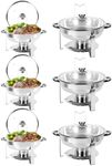 IMACONE Chafing Dish Buffet Set of 6, 5QT Round Stainless Steel Chafer for Catering, Upgraded Chafers and Buffet Warmer Sets with Glass Lid & Holder, Frame, Fuel Holder for Event Party Wedding Holiday