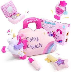 JoyCat Little Girl Purse, My First Unicorn Makeup Bag Set 5 PCS Plush Playset with Perfume, Lipstick, Palette, Star Key, Montessori Soft Toys for Toddlers 0-3 Years Old - Christmas Stocking Stuffer