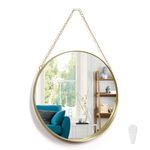 ABOUT SPACE 12 Inch Wall Hanging Mirror with Chain-Gold Round Wall Mirror for Living Room, Bedroom, Bathroom,Entryway Aesthetic Room Decor Circle Mirror with Metal Frame (Golden - W 30 x H 45 cm)