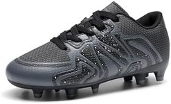 DREAM PAIRS Boys Girls Soccer Cleats Youth Firm Groud Sport Athletic Outdoor Trainning Football Shoes for Little/Big Kid,Size 1 Little Kid,Black/Dark/Grey/White,160472-K