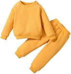 SOBOWO Toddler Sweatsuit Boys Baby Boys Girls Winter Clothes Solid Color Long Sleeve Pullover Sweatshirt Pants 2Pcs Kids Fall Outfits Set (Yellow, 4-5T)