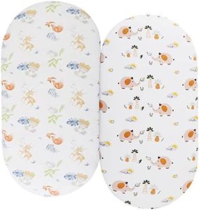 Bassinet Sheets Compatible with Graco Pack ‘n-Play Dome LX Bassinet (not Playard), 2 Pack, 100% Jersey Knit Cotton 190GSM, Ultra Soft Breathable, Fox Deer and Elephant